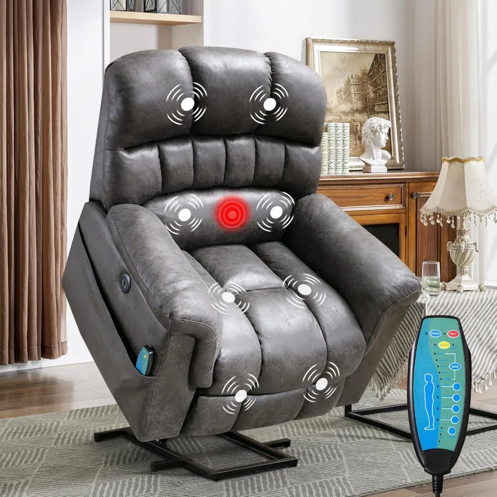 

Large Power Lift Recliner Chairs with Massage and Heat for Elderly Big People, Heavy Duty Electric Faux Leather Reclining Chair