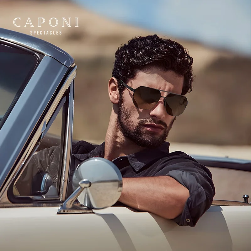 CAPONI Nylon Sunglasses For Men Super Elastic Bio-Steel Polarized Driving Sun Glasses UV400 Protect Brand Design Shades CP23017