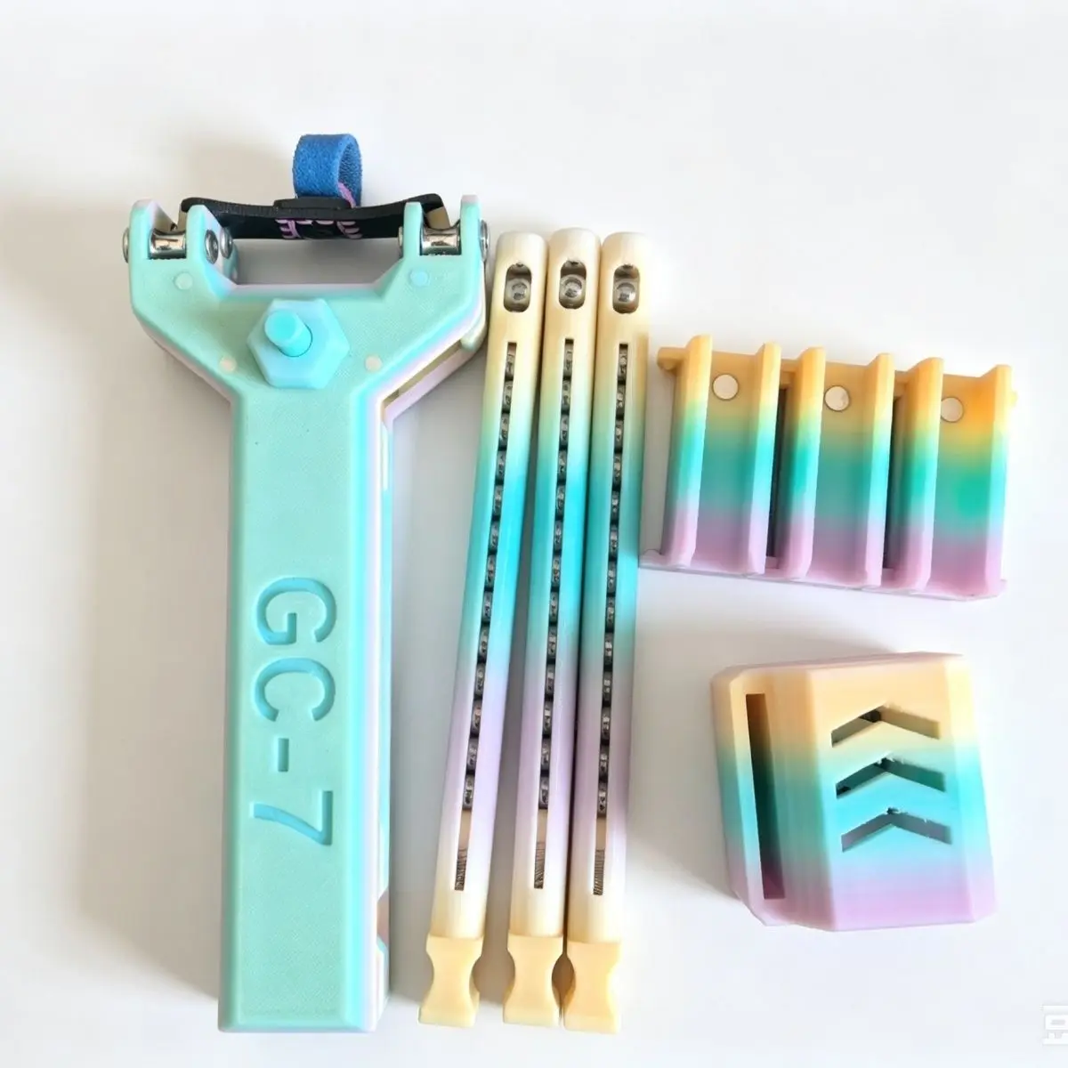 

3D Printed Outdoor Portable EDC Automatic Loading Rapid Fire Slingshot (with 3 Magazines) Camping Hunting Shooting Toy Tool