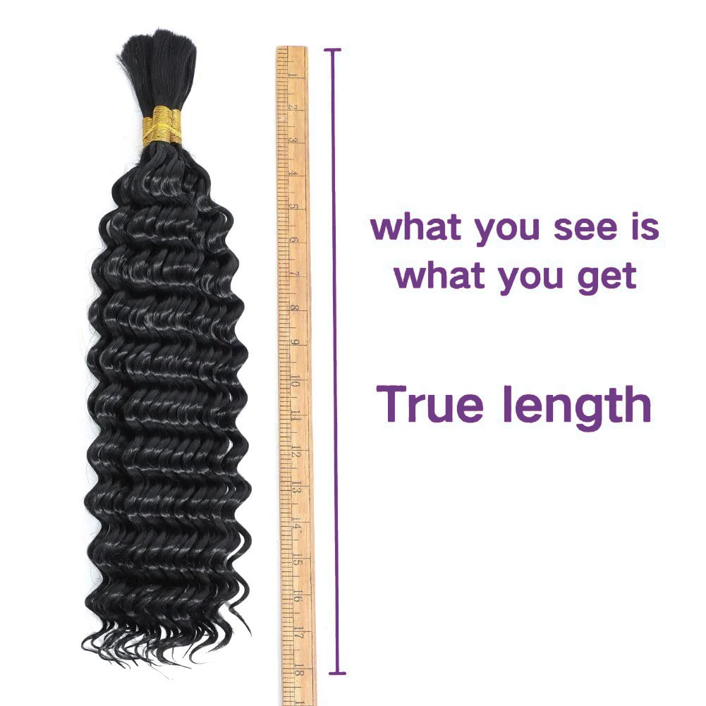 Deep Wave Human Braiding Hair For Boho Braids 10A Soft Thick Bulk Braiding Hair Full Human Bulk Virgin Hair Extension For Micro