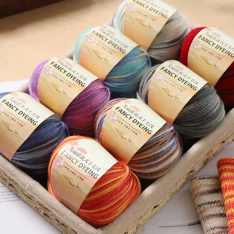 Fil de Crochet fait à la main, dégradé arc-en-ciel, laine moyenne, boule teinte d'alpaga pour tricot, écharpe, chapeau, pull, artisanat de jardin de maison