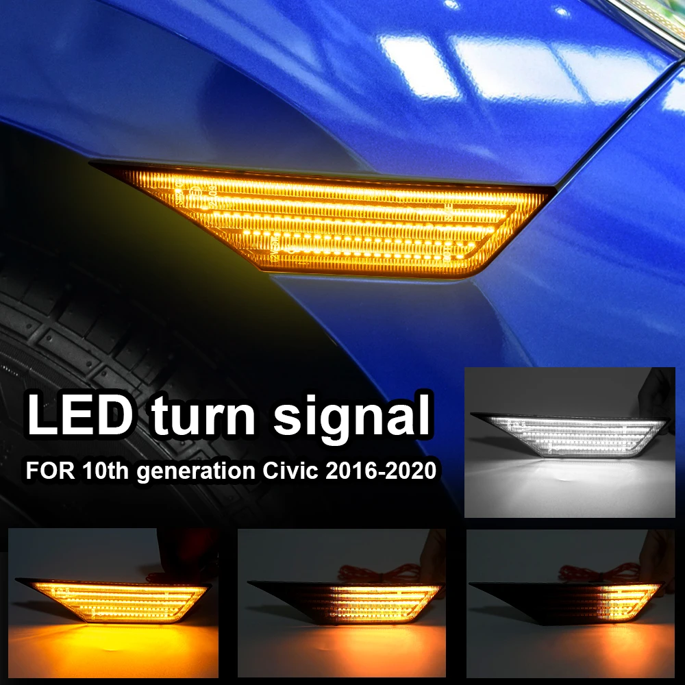 

For Honda Civic 10th Gen Sedan Coupe Hatchback 2016 2017 2018 2019 2020 Dynamic Turn Signal LED Light Side Marker Indicator 2pcs