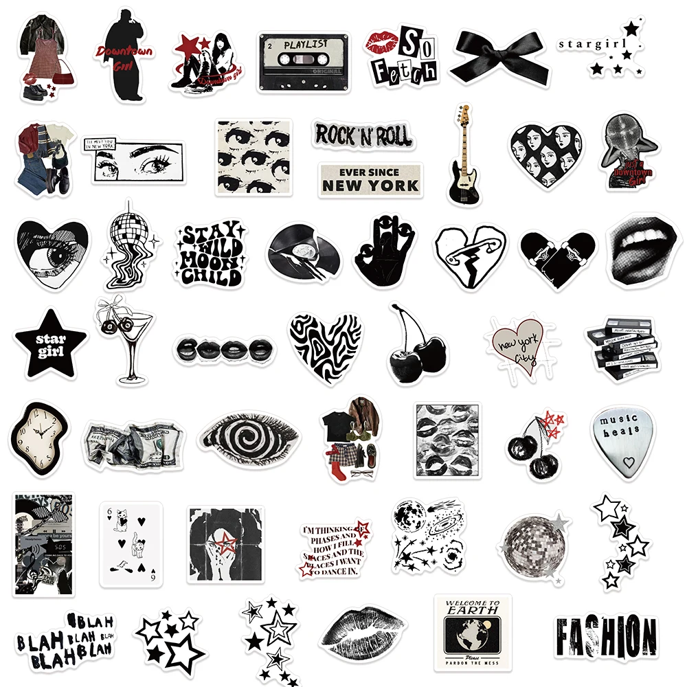 50PCS Creative Black Y2K Creative Stickers Premium Phone Cases Laptop Water Cups Refrigerator Desktop Waterproof Stickers image 5