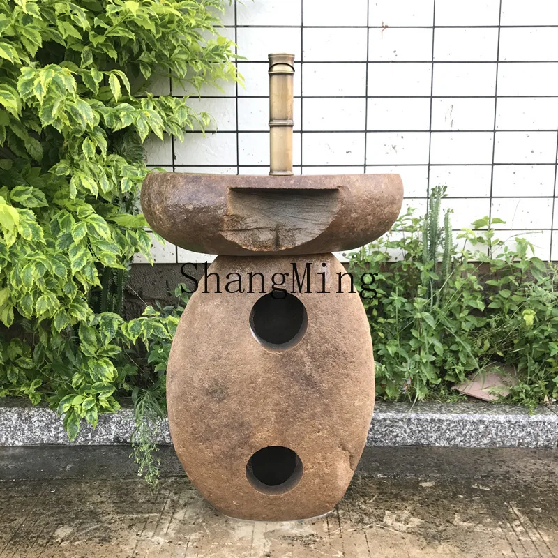 SM new outdoor garden poolside pillar wash basin integrated outdoor stone wash basin