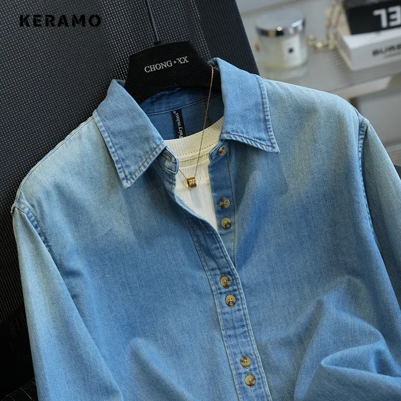 American Retro Grunge Baggy Casual Blue Fashion Denim Jacket 2025 Spring Women's High Street Y2K Vintage Loose Shirt Punk Coat