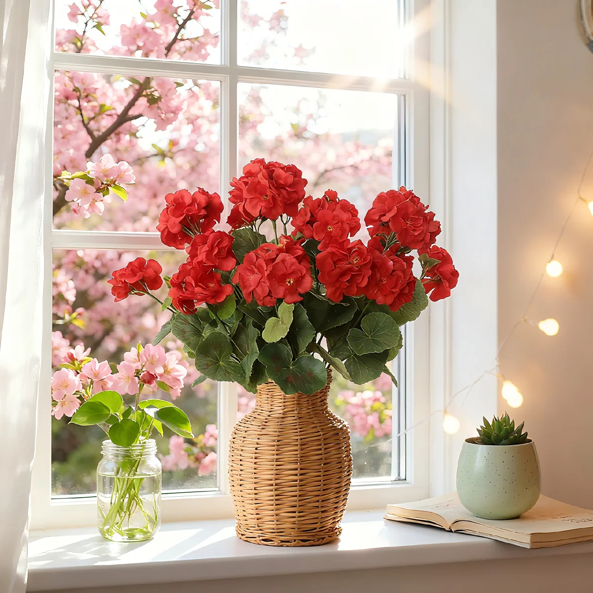 1/4 قطعة زهرة بيجونيا نبات اصطناعي الزفاف عيد الحب ديكور المنزل النافذة بونساي عيد الميلاد جارلاند زهرية DIY بها بنفسك سجل القصاصات #1