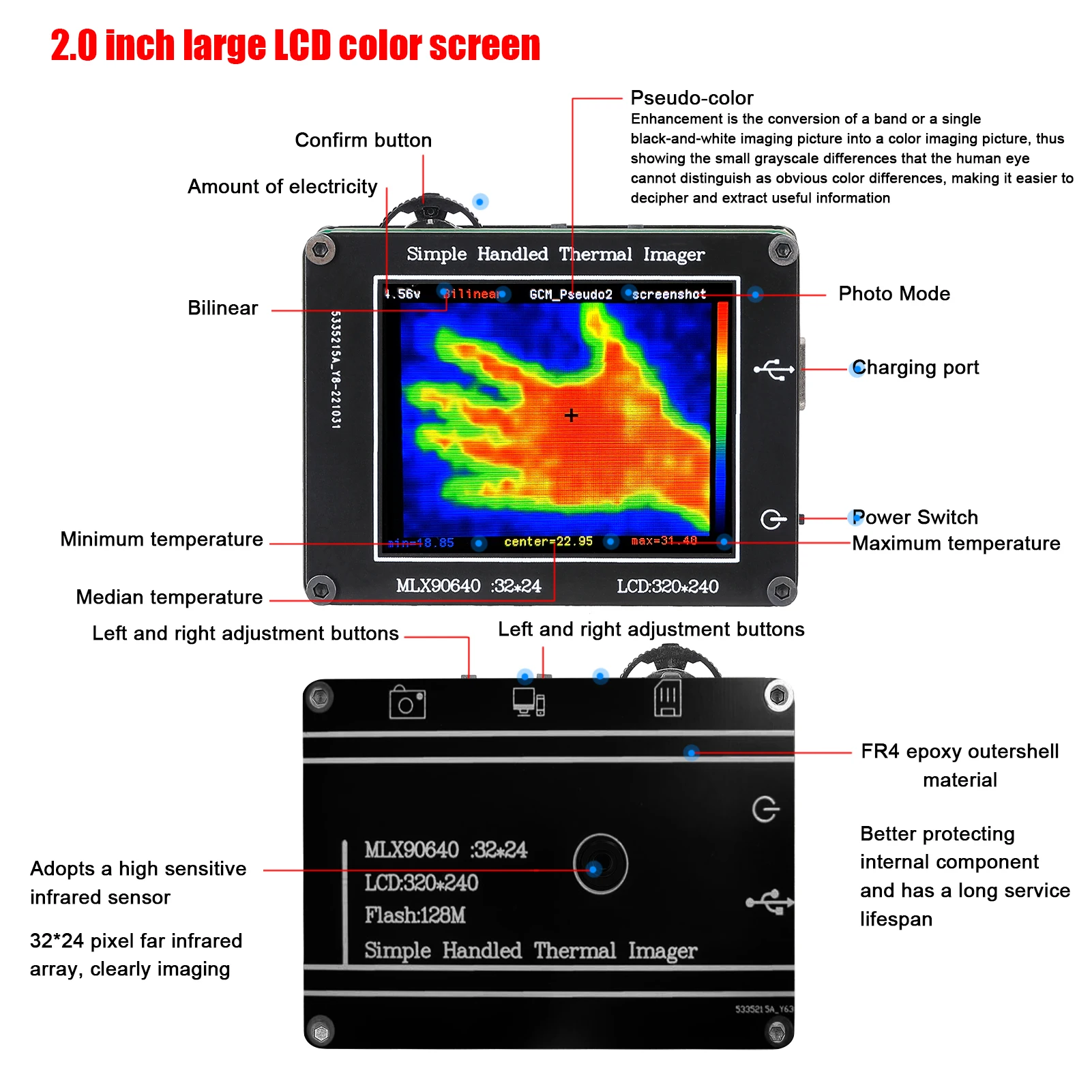 -40 ℃ do 300 ℃ kamera termowizyjna 2. 8-calowy wyświetlacz LCD 240*320 IR rozdzielczość kamery obrazowania o wyraźnej rozdzielczości ręczne czujniki