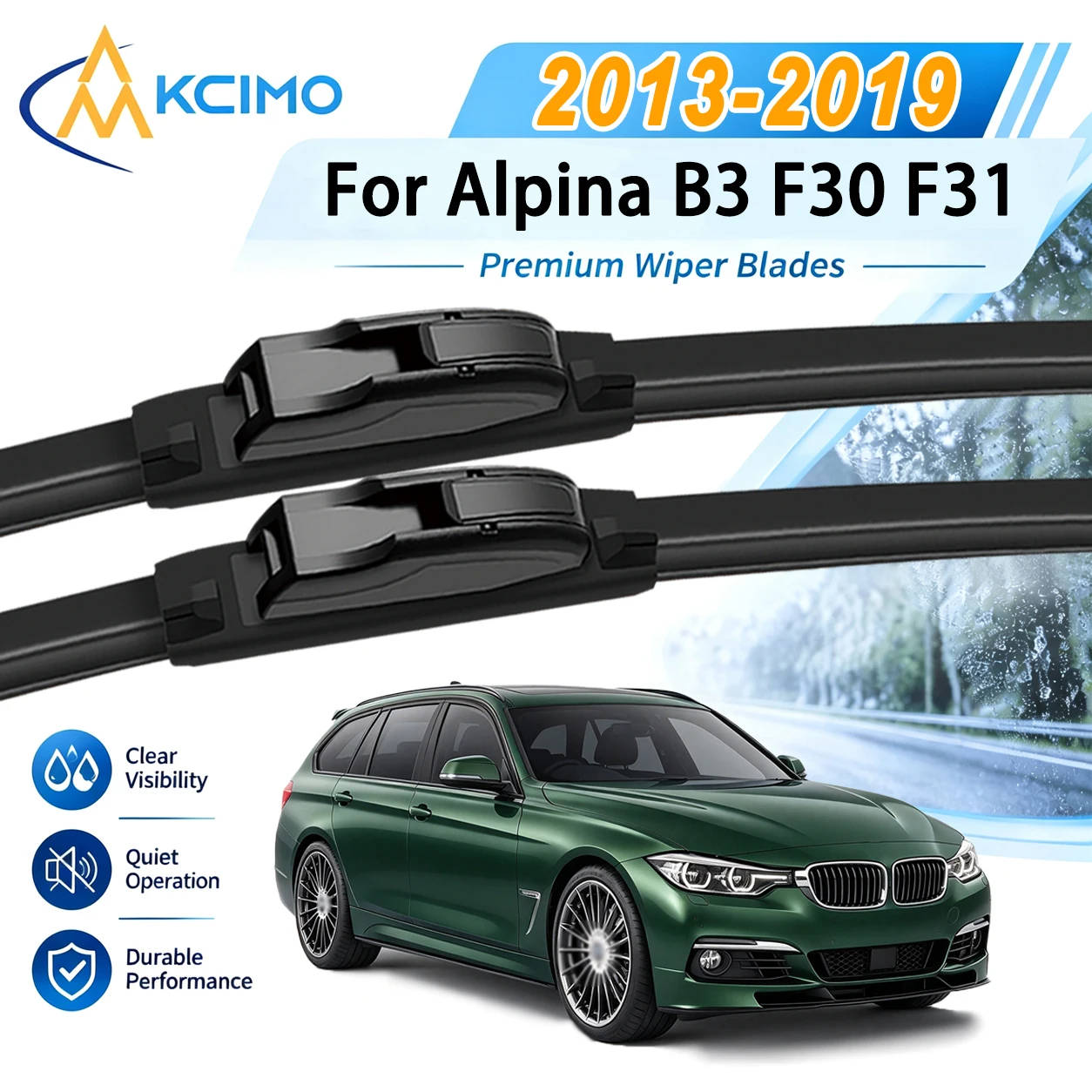 Fast Install Front Wiper Blades For Alpina B3 F30 F31 2013-2019, Silent Scratch Free No Noise Smooth Clean Long Lasting