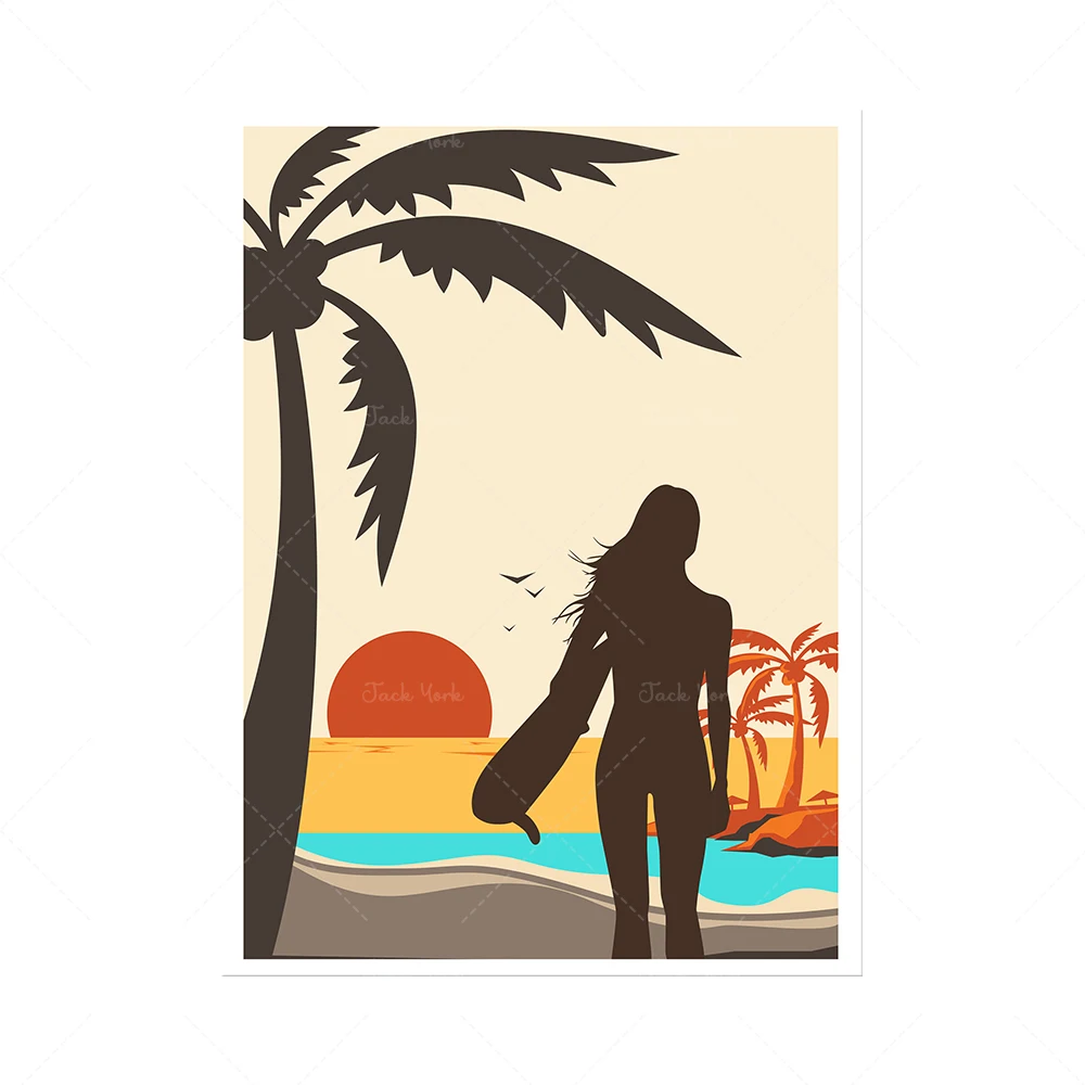 Surfing Summer Van, Palm Tree Sunrise, Tropical Paradise, Surfer Bliss, Surfer Girl Beach Sunset, Summer Adventure Set