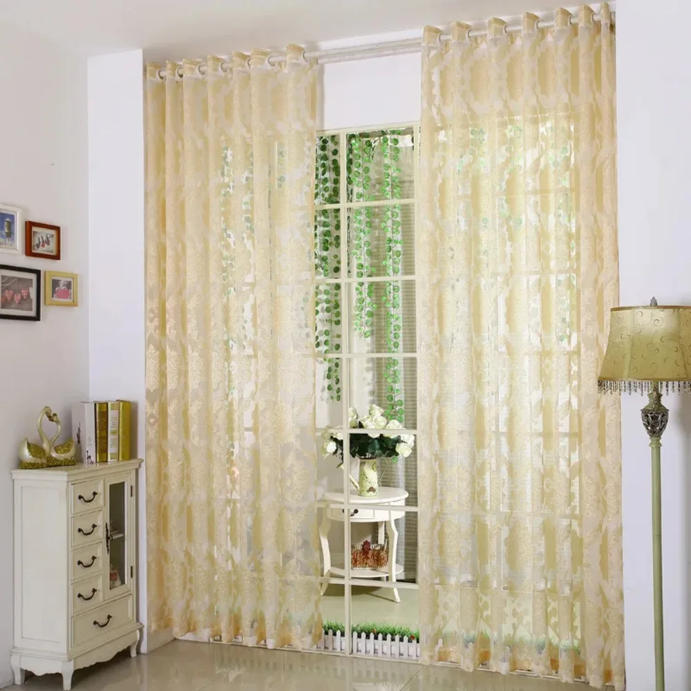 Yellow Curtain for Living Room Jacquared Sheer Tulle for Kitchen Door Organza Bedroom Curtains Voile Custom Made