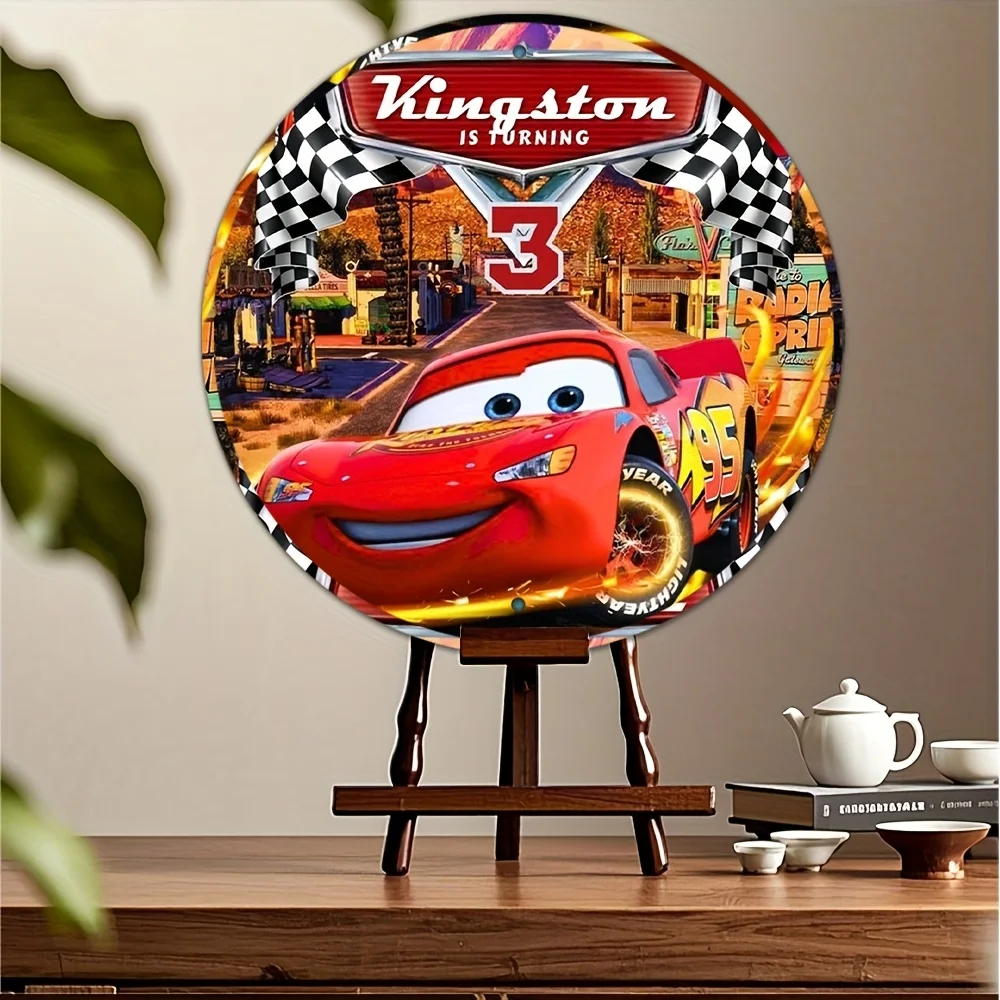 ديزني. لوحة ألومنيوم معدنية دائرية عتيقة، لوحة زخرفية، سيارات، 7.87 × 7.87 بوصة، مناسبة لتزيين الغرفة H #5