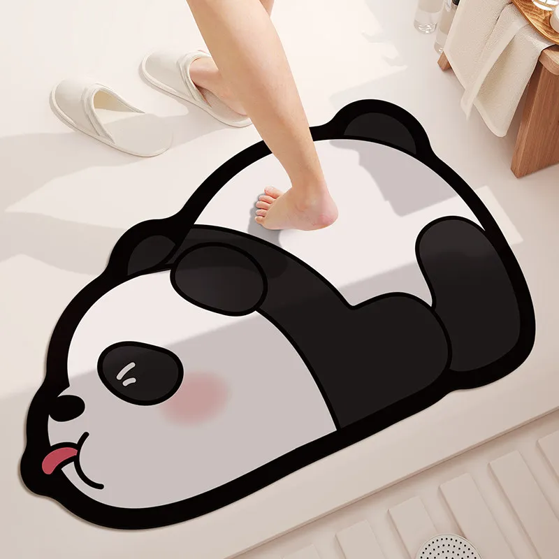 VIKAMA Lazy Lying Panda Shaped Bath Mat Non Slip Washable Absorbent Floor Rug Lovely Cartoon Animal Bathroom Decor Mat