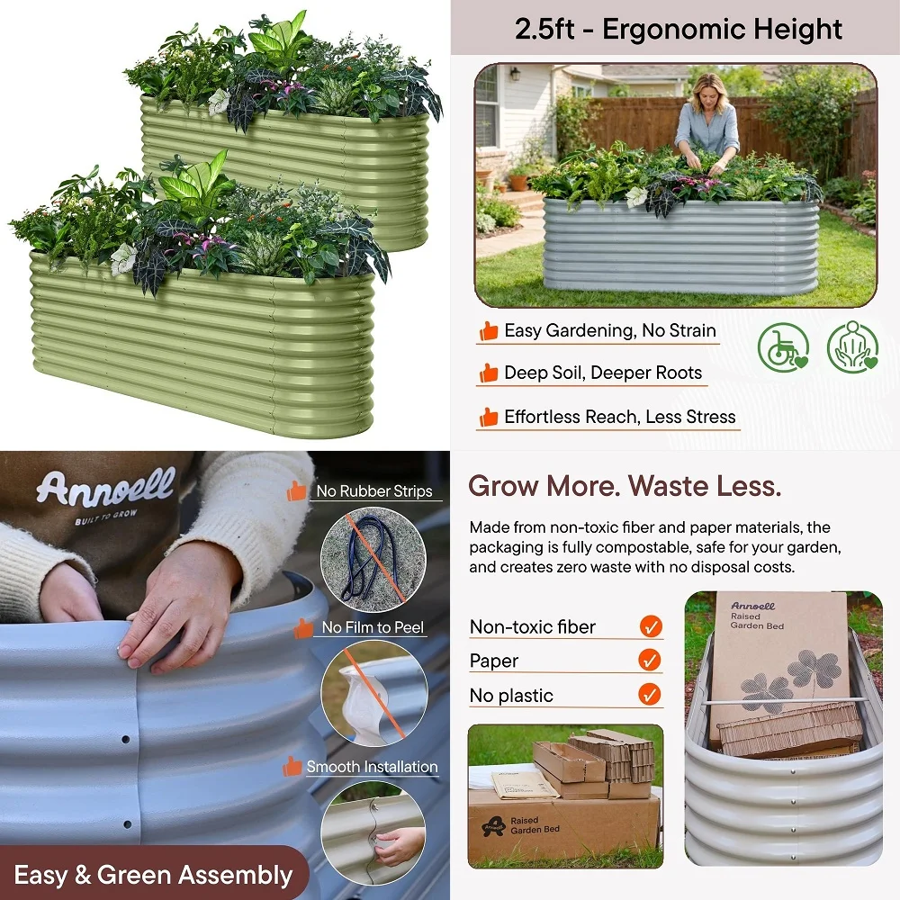 

30 Extra Tall Galvanized Raised Garden Bed, 8x2x2.5 ft Metal Planters for Outdoor Plants, Heavy Duty Flower Bed for Vegetable,