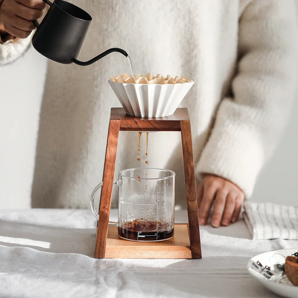 Home Desk Wood Drip Coffee Dripper Filter Stand Holder Rack with Stand Pour Over Coffer Stand Black Walnut Beech for Camping