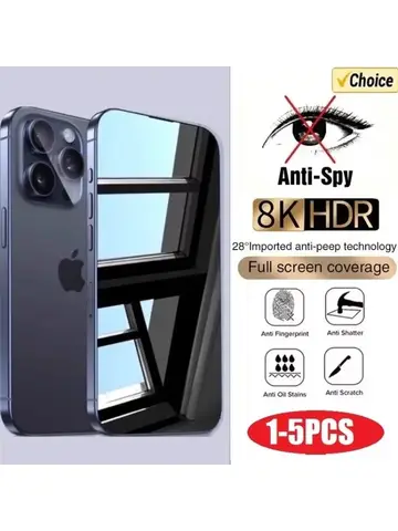 1-5PCS Anti-Spy Glass for iPhone 15 14 13 12 11 16 17 Pro Max Mini X XS XR 7 8 6 Plus Privacy Screen Protector For iPhone 17