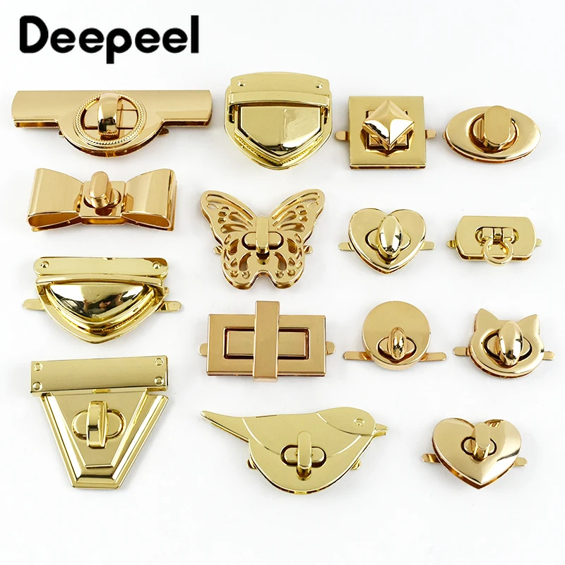 2Pcs Metal Gold Bag Locks Buckles Turn Twist Closure Lock Clasp Handbag Purse Decoration Latch Buckle DIY Hardware Accessories