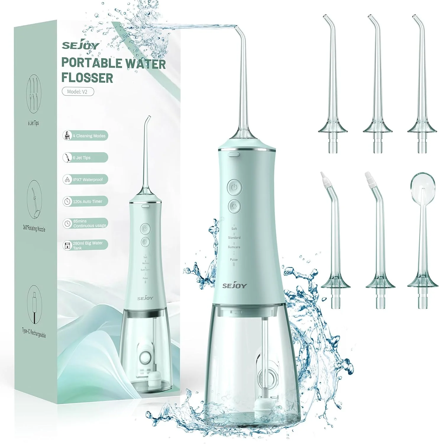 SEJOY Water Flosser for Teeth Cordless Water Dental Flosser Pick Braces Flossers Rechargeable Oral