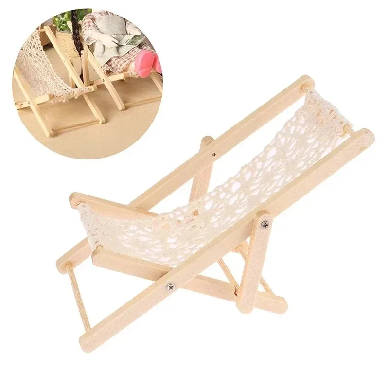 1/12 Scale Foldable Beach Deck Chair Mini Furniture Model Simulated Lounge Chair DIY Dollhouse Outdoor Scene Layout Decor
