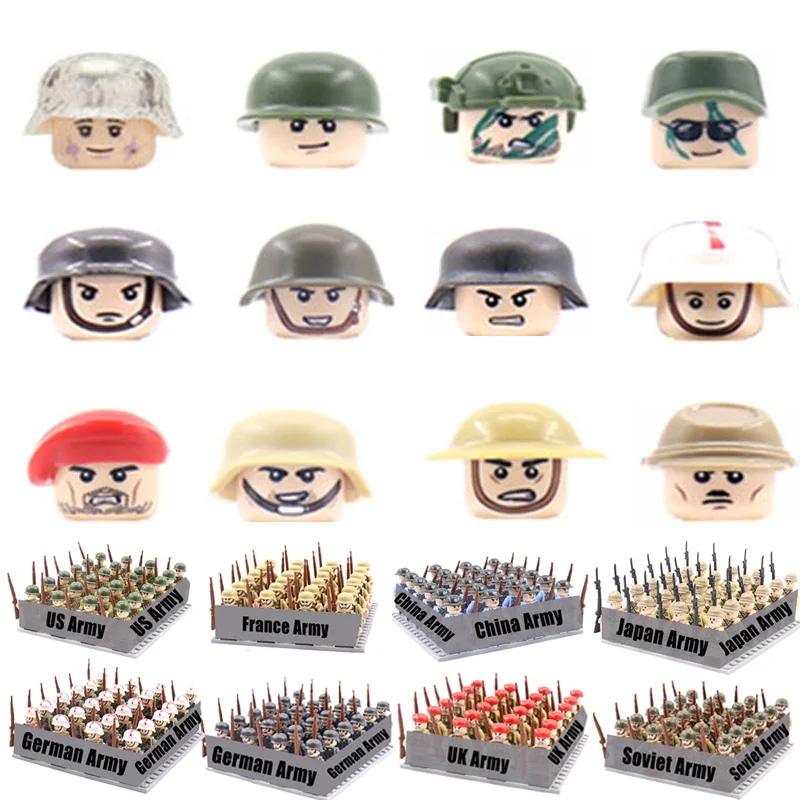 24 Pçs/lote WW2 Armário Militar China União Soviética Japão Soldados Acessórios Rifle Figuras de Ação Blocos de Construção Modelo