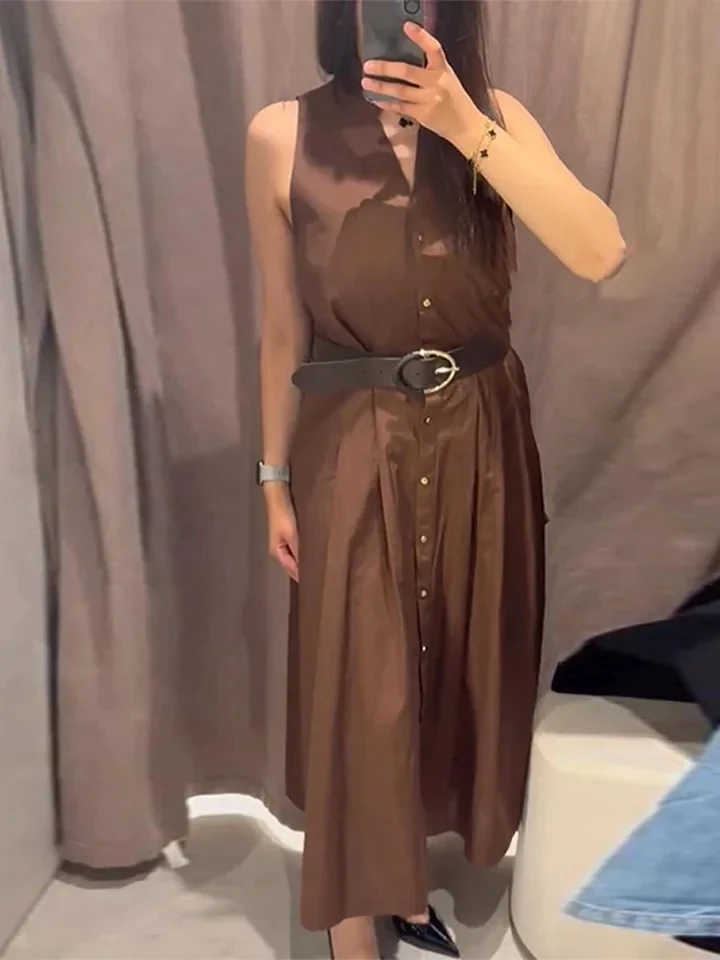 

Women's Fashion Elegance with Belt and Sleeveless Dress 2025 Spring/Summer New