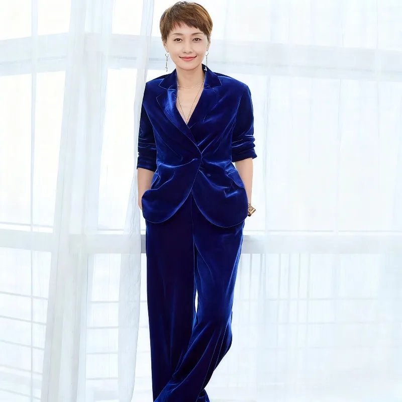 Costume en velours doré, nouvelle étoile spéciale, même haut de gamme, tempérament, mode de déplacement, célébrité, léger, luxe, ensemble deux pièces, beau