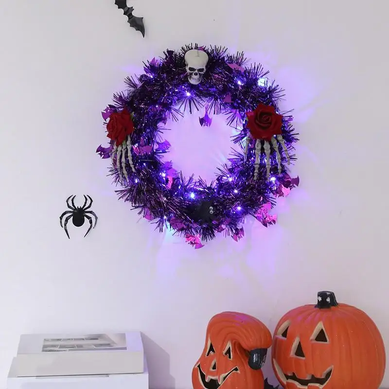 Halloween Skeleton Wreath Gothic Garland Creepy Skull Hand Design Wreath Decor Artificial Rose Skull Wreath For Front Door And