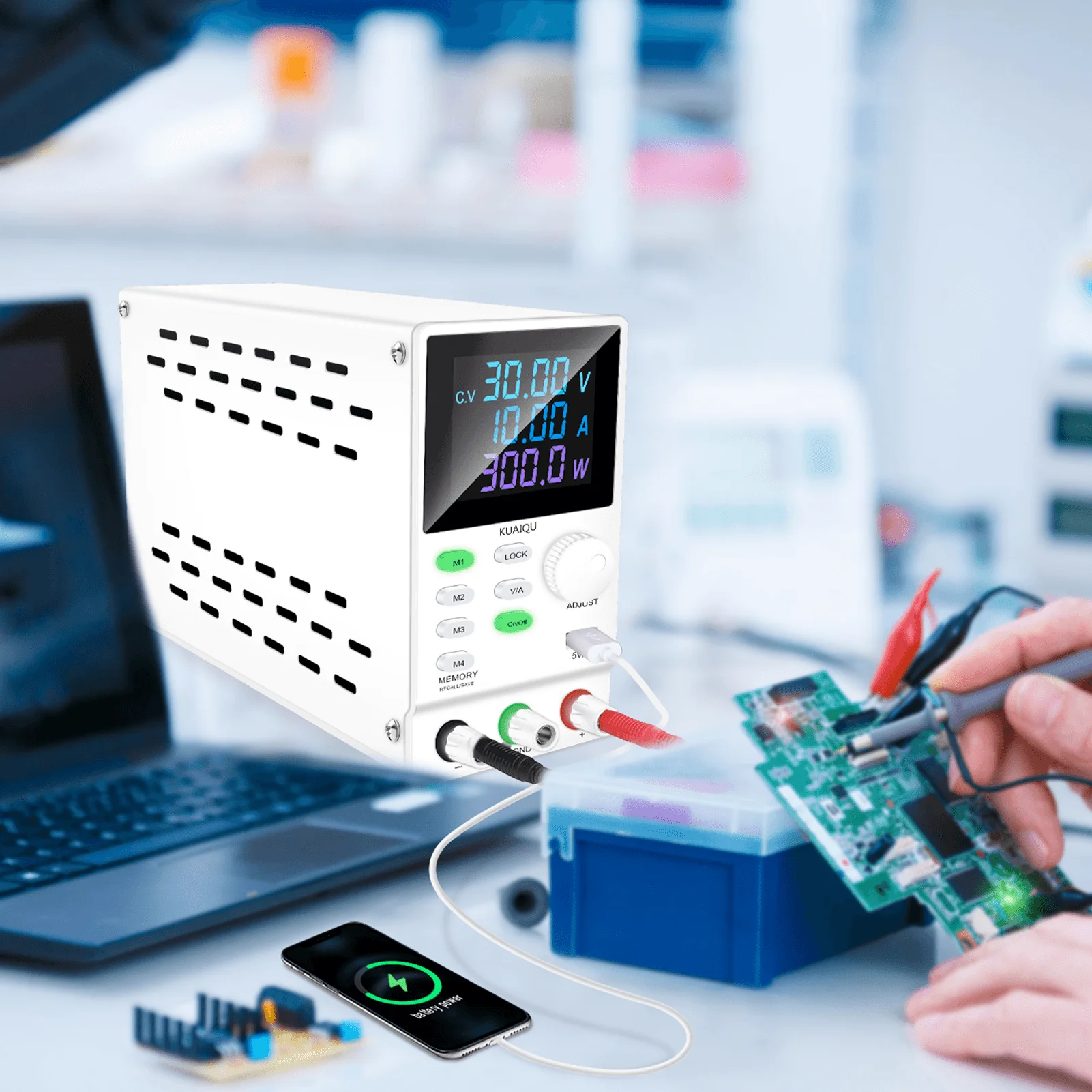 SPPS3010D Color LED Digit Display Adjustable DC Power Supply 30V 10A Memory Function 10W USB Source Precision Encode Knob