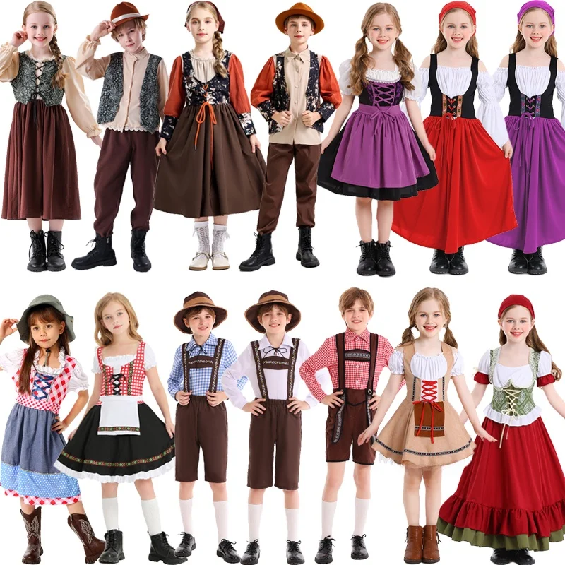 

Винтажный костюм средневековой фермы на Хэллоуин, костюм пивной горничной, детский наряд для выступлений, сценический костюм для детской школы