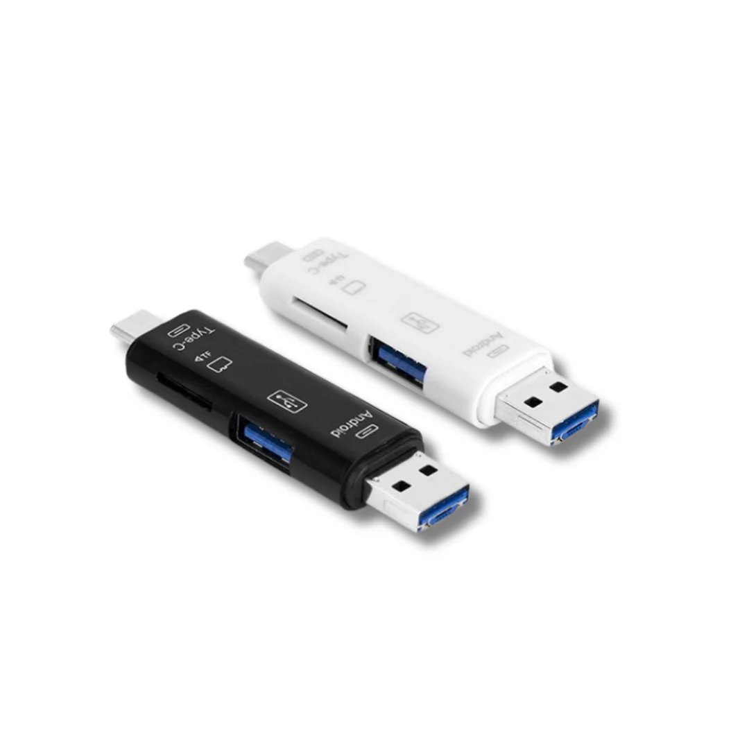 5-in-1 USB 3.0 Card Reader, SD/TF/Micro USB/Type-C OTG Adapter for Android/iPhone/PC/MacBook, Portable Multi-Function Hub