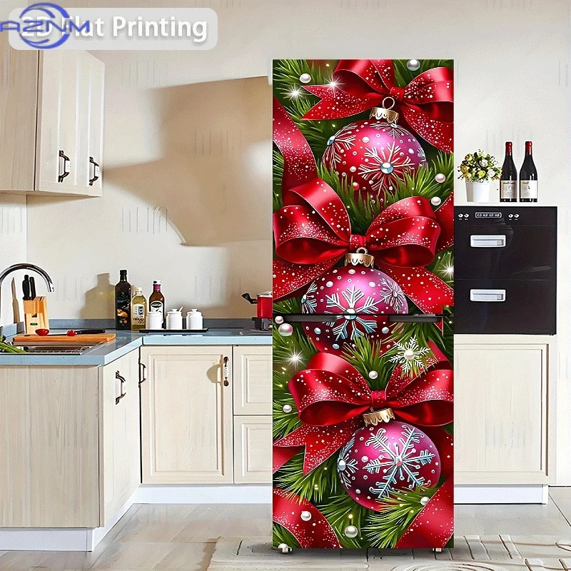 [2D Flat Printing] 1pc Fridge Magnet Sticker  Christmas Bauble And Festive Atmosphere Theme Design Self-Adhesive Wall Art (Sui