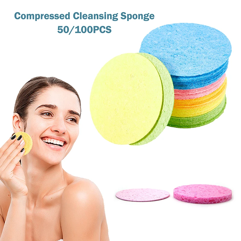 Wholesale 100PCS Compressed Natural Cellulose Facial Cleansing Sponge Makeup Removal Cotton Face Washing Brush Skin Care Tools