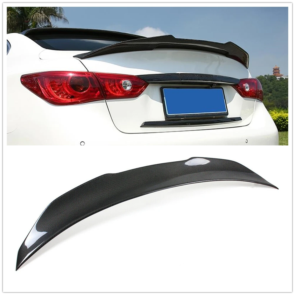 Carbon Fiber Rear Spoiler Wing Tailgate Trunk Trim Decklid Flap Duckbill Lip For Infiniti Q50 Base Version PSM Style 2014-2023