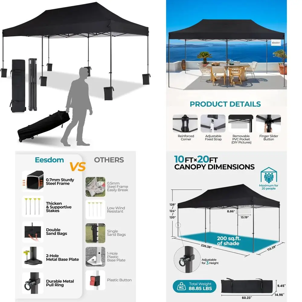 

Waterproof Commercial 10x20 Pop Up Tent with Roller Bag, Easy Assembly, 6 Stakes, Sandbags, and Ropes for Outdoor Events