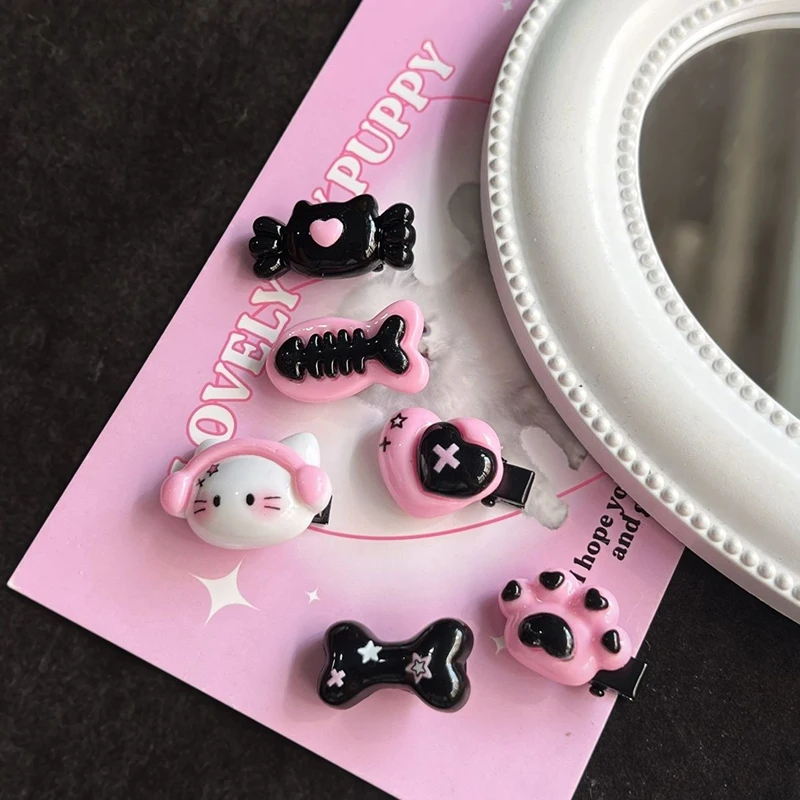 Y2k Girls Cute Aesthetic Hairpin Gothic Punk Cat Head Bone Plastic Hair Clip Barrettes