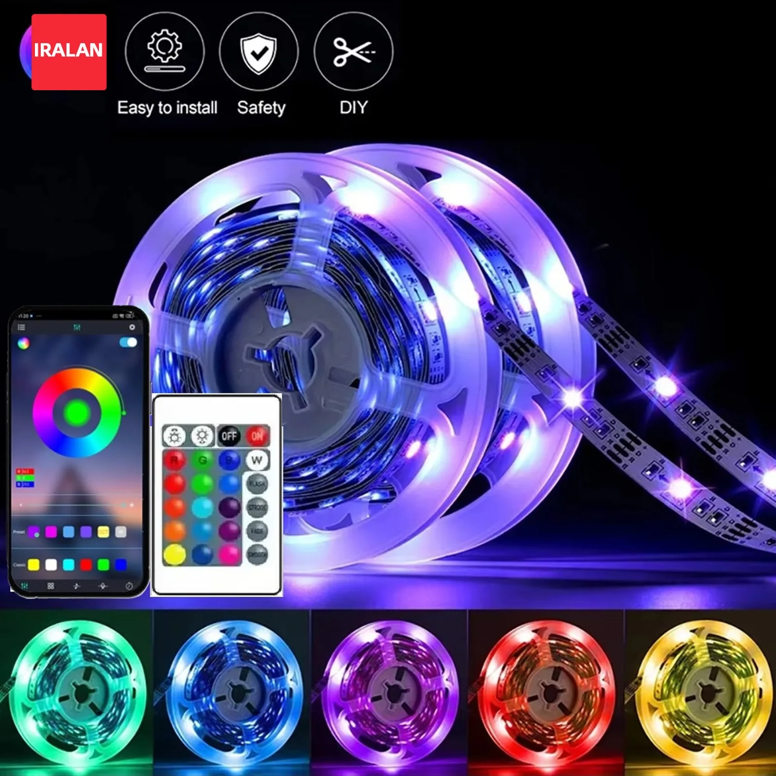 ไฟนีออน LED RGB แบบเชือก เปลี่ยนสีได้ ซิงค์กับเพลง ควบคุมผ่านแอพ 24 ปุ่ม บลูทูธ สร้างบรรยากาศเทศกาล ติดตั้งง่าย