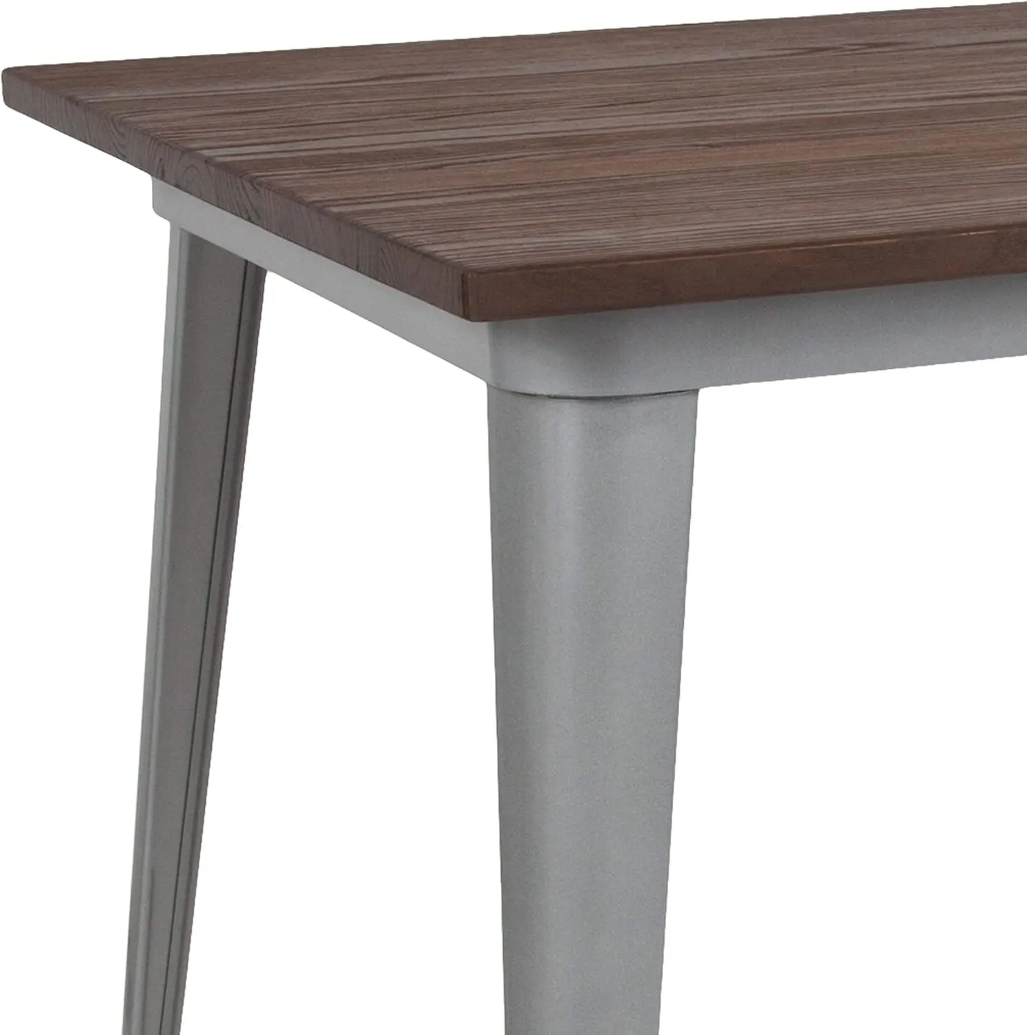 Indoor Metal Cafe Table 30.25" x 60" Rectangular Walnut Top Silver/Wood Dining Design