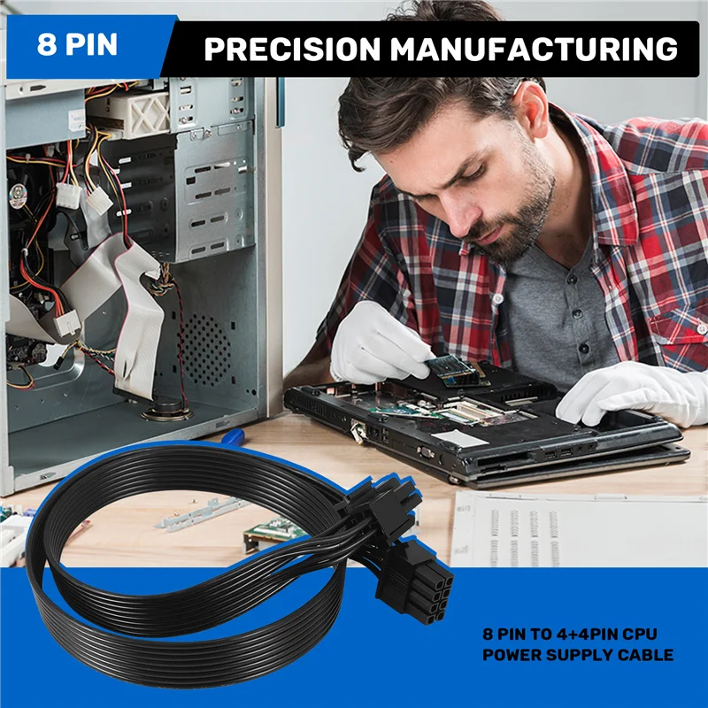 สายอะแดปเตอร์แปลงไฟเมนบอร์ด Exquisite-Pcie 8 พิน ตัวผู้ เป็น CPU 8 พิน (4+4) ตัวผู้ EPS-12V สำหรับ Seasonic Modular Power Supply, 60C