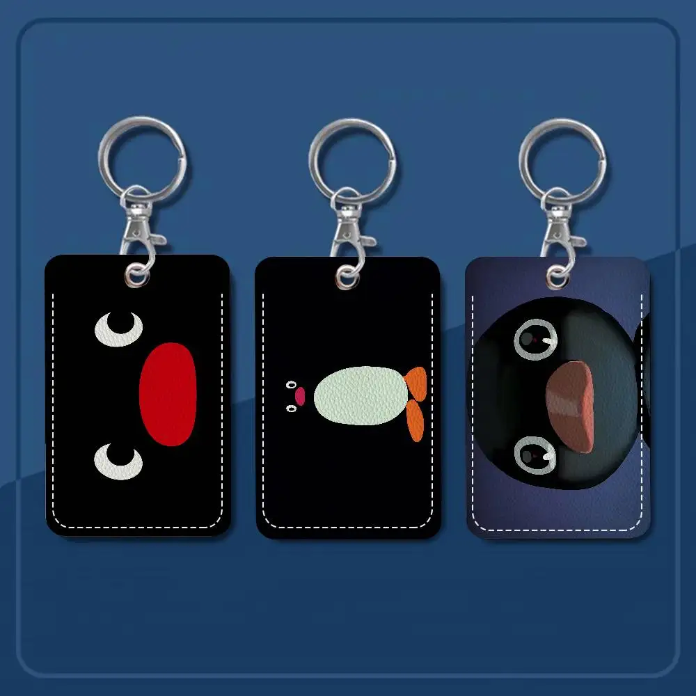 Cartoon Cute P-Pingu Anime Style PU Access Card Holder With Keychain - Executive Protection For Bank Card,Subway, Bus Card Case