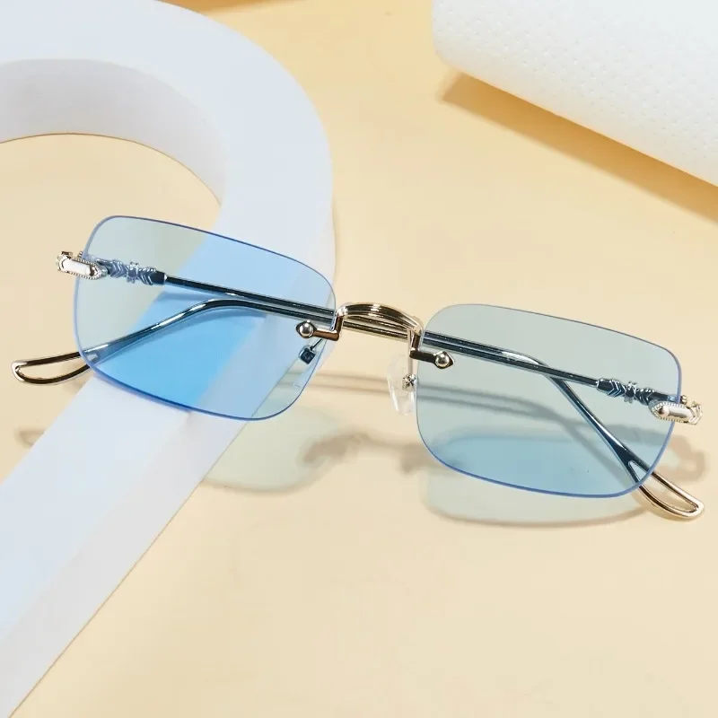 Modische Retro-Quadrat-Unisex-Sonnenbrille ohne Rahmen, UV-Schutz, Street-Style, vielseitiges Schlankheitsdesign für Männer und Frauen – Detail 2
