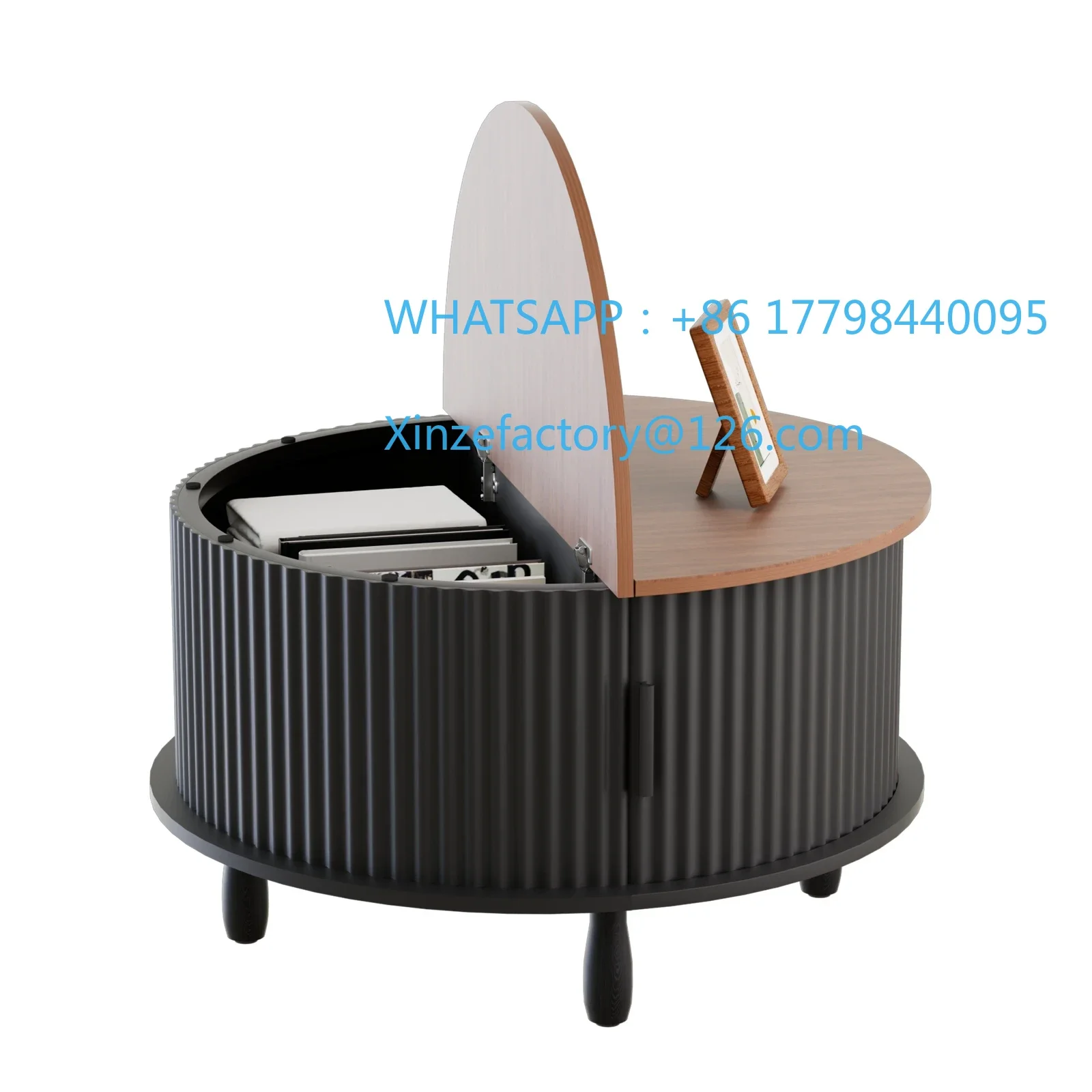 Mesa de centro redonda de madera personalizable de 30,7 pulgadas con función de almacenamiento adecuada para el hogar, sala de estar, oficina con gabinete deslizante