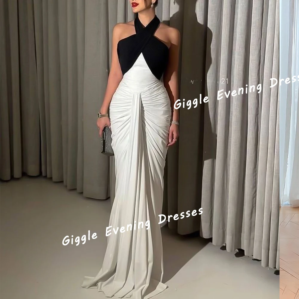 Giggle Crepe Halter Pleating Sexy Prom Gown Saudi Arab Close-Fitting Elegance Floor-Length Evening Party Dresses for Women 2024