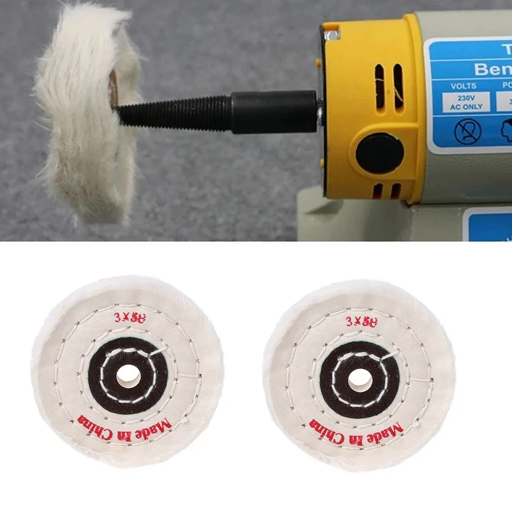 2pcs 3 Inch White Cloth Buffing Polishing Wheels For Jewelry Metal Stainless Steel Wood Plastic Glass Grinder Pad Buffer Tool