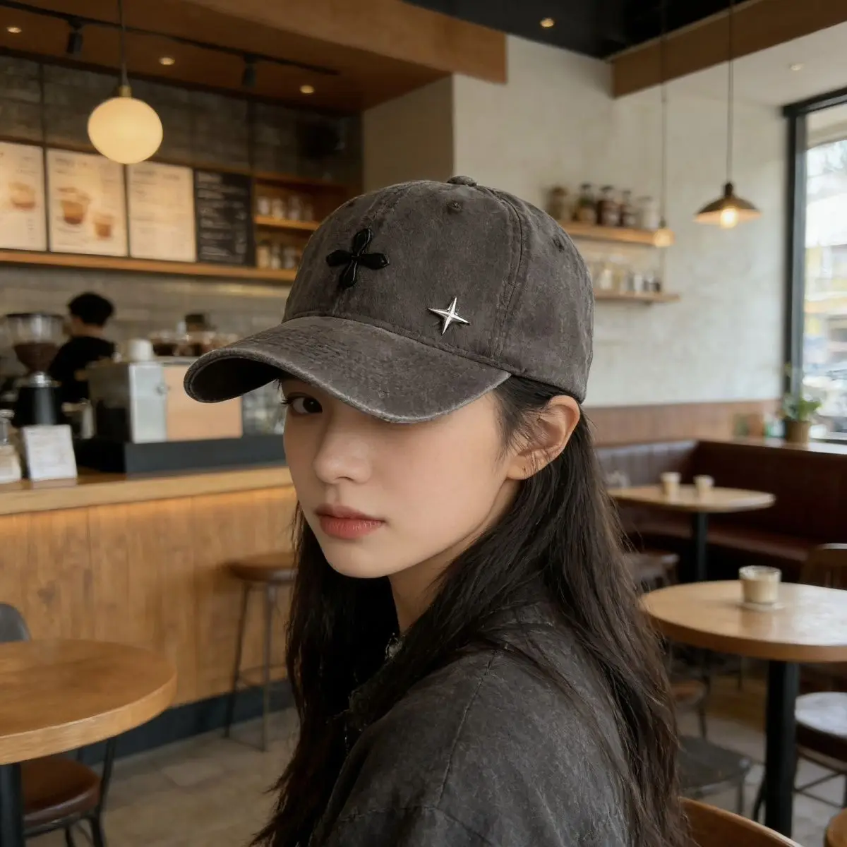 Washed cross flower hat ins embroidered baseball cap for men and women, small Korean version cap, sunshade trend pass