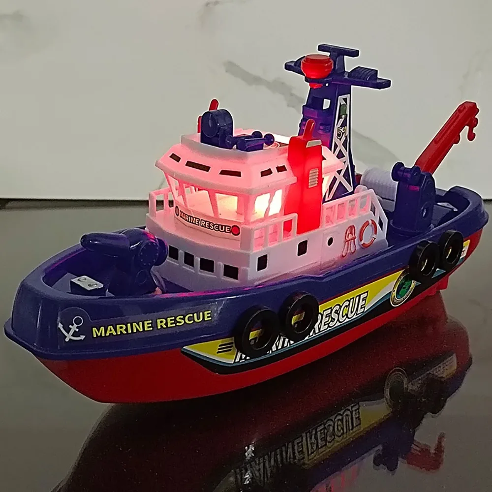 Barco eléctrico con luz intermitente, juguete de dirección automática, barco eléctrico realista, luz LED, sonido, barco de crucero, juguete