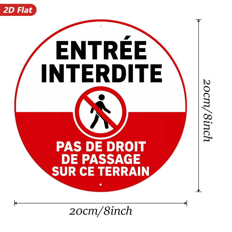 2D Flat, 1pc French Warning Sign Round Metal Sign Wall Art, Red White Circular Symbol, No Entry Pedestrian Icon, French Restrict