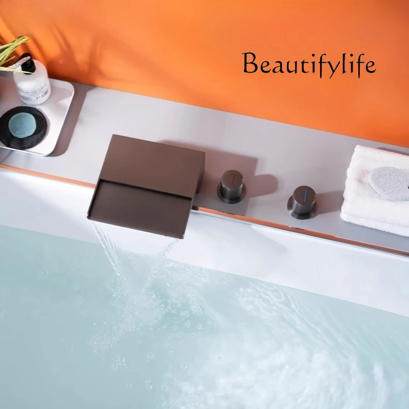 

All-copper gun gray large-flow bathtub waterfall faucet Embedded bubble pool self-built bathtub faucet