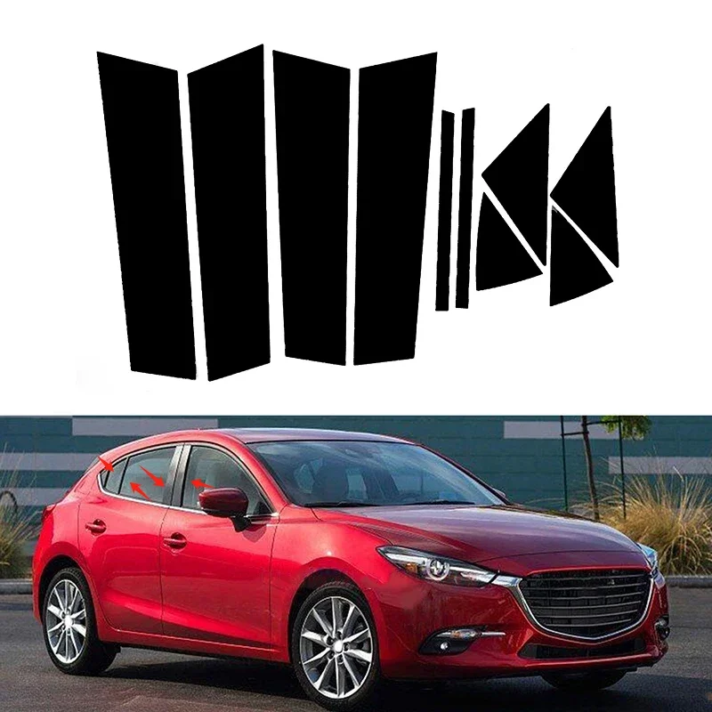 

Глянцевые черные накладки на стойки дверей для Mazda 3/Axela 2014-2018, декоративные накладки на боковые панели дверей, наклейки на окна, комплект из 10 шт.