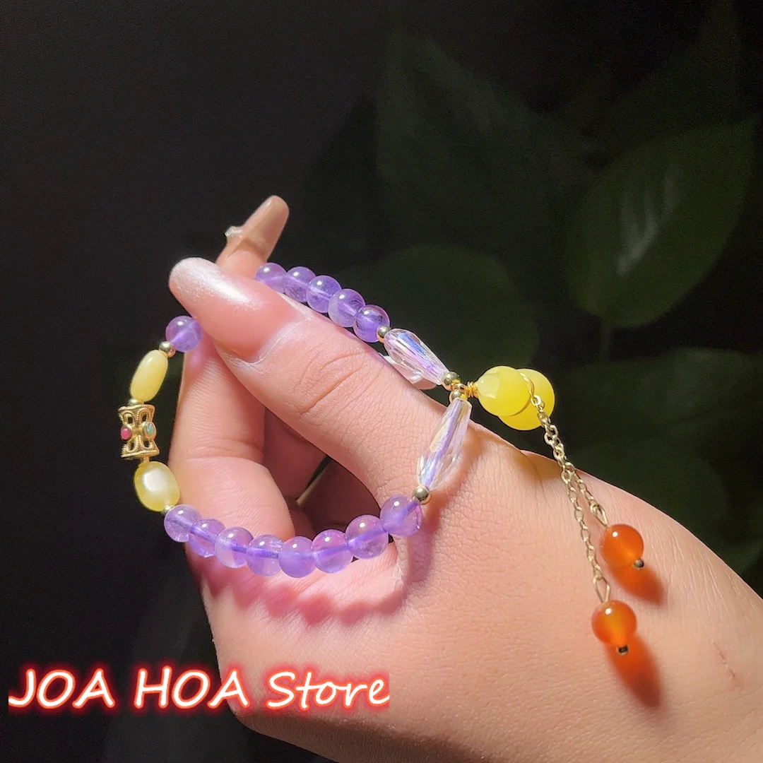 

Natural Chalcedony Agate Jade Round Bead Accessories String Bangle Amethyst Handchain Handcrafted DIY Bracelet Jewelry