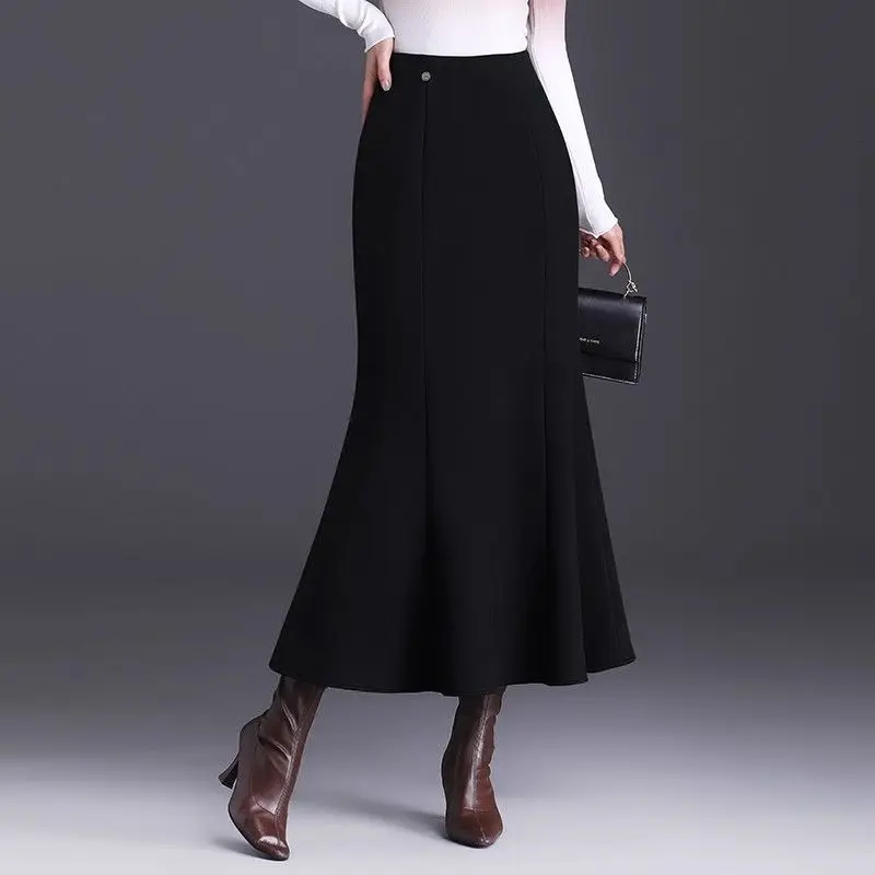 Woolen Style Skirt New Style High-waisted Autumn Winter High-waisted Slimming Mid-length Fishtail Style Long Skirt