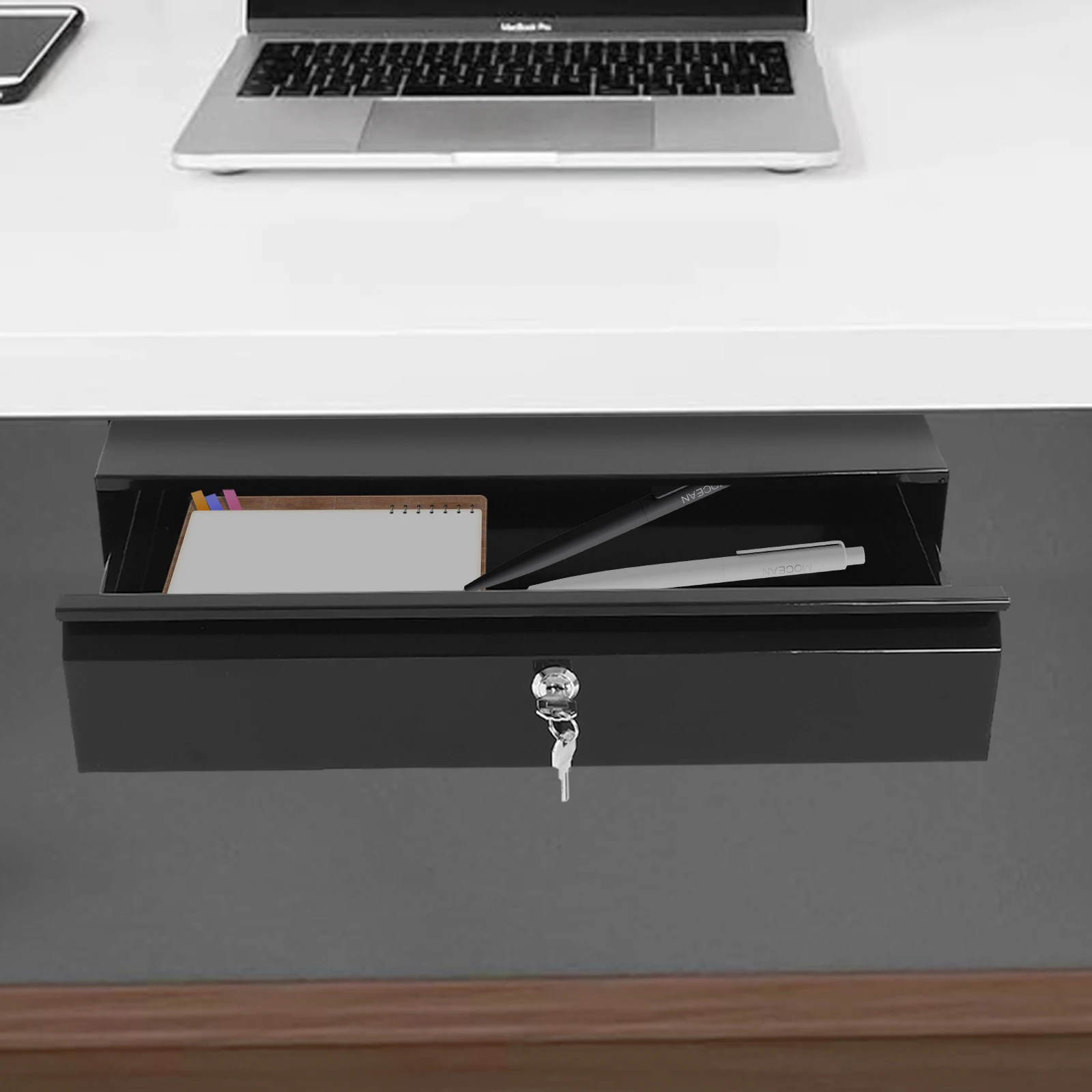 

45*31cm Under Desk Mounted Sliding Pull-out Drawer Black Drawer Storage Organizer Iron Pull-out Drawer Keyboard Mouse Notebooks